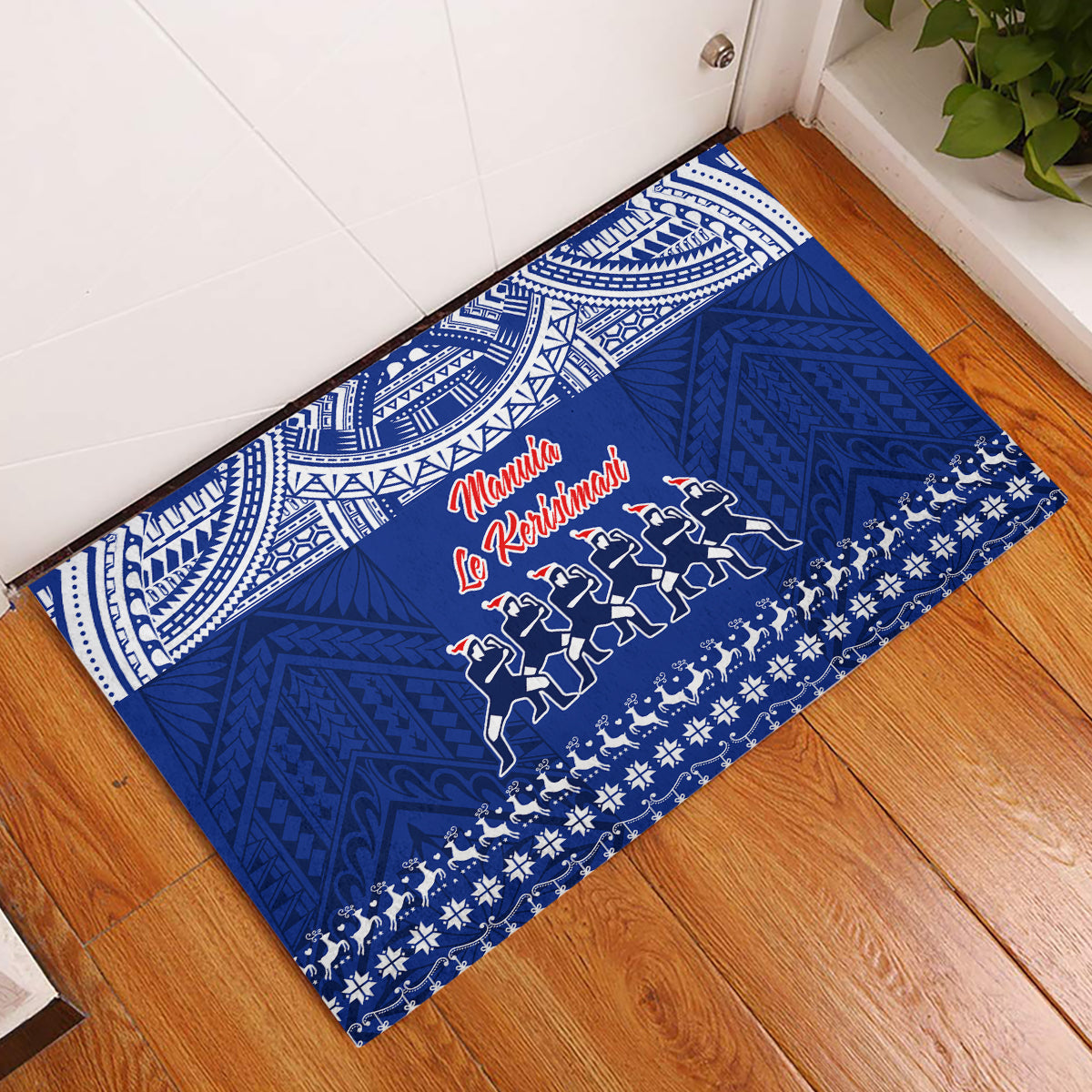 Toa Samoa Christmas Rubber Doormat Samoa Siva Tau Manuia Le Kerisimasi Blue Vibe LT9 Blue - Polynesian Pride