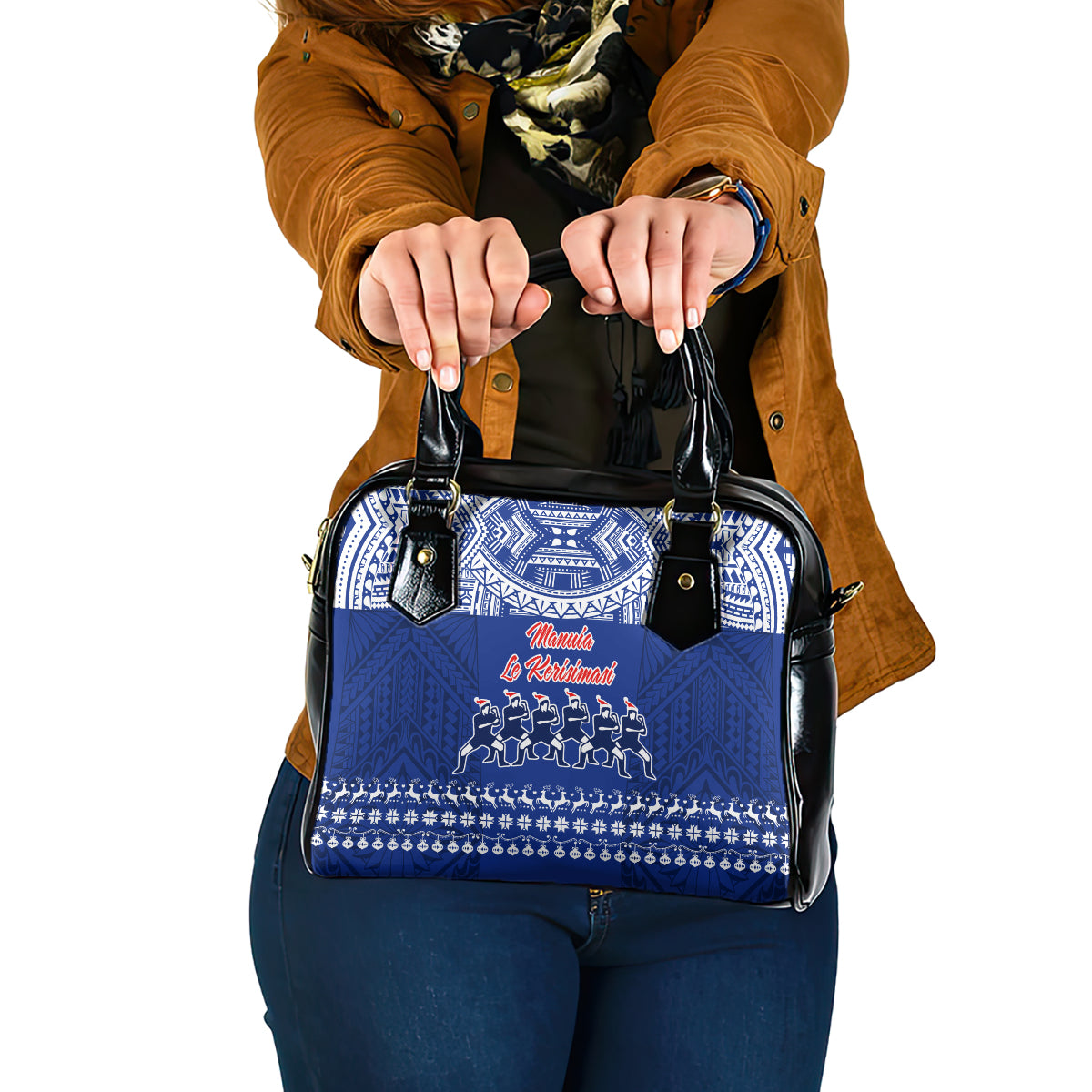 Toa Samoa Christmas Shoulder Handbag Samoa Siva Tau Manuia Le Kerisimasi Blue Vibe LT9 One Size Blue - Polynesian Pride