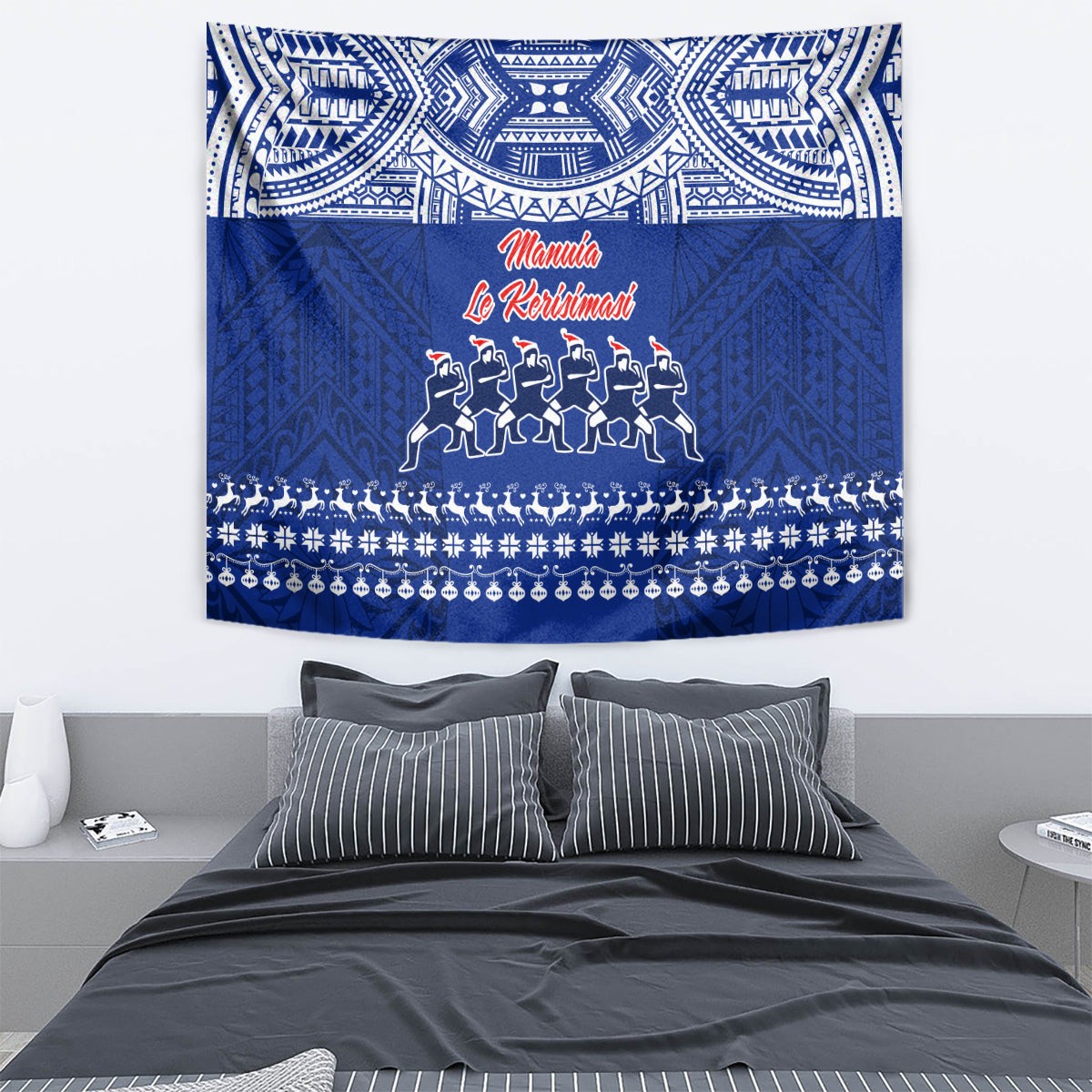 Toa Samoa Christmas Tapestry Samoa Siva Tau Manuia Le Kerisimasi Blue Vibe LT9 - Polynesian Pride