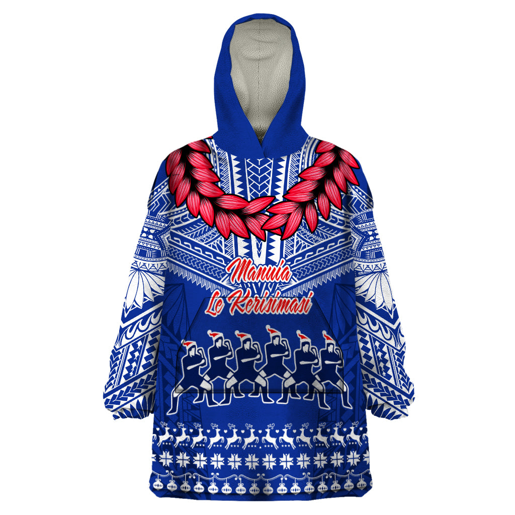 Toa Samoa Christmas Wearable Blanket Hoodie Samoa Siva Tau Manuia Le Kerisimasi Blue Vibe LT9 One Size Blue - Polynesian Pride