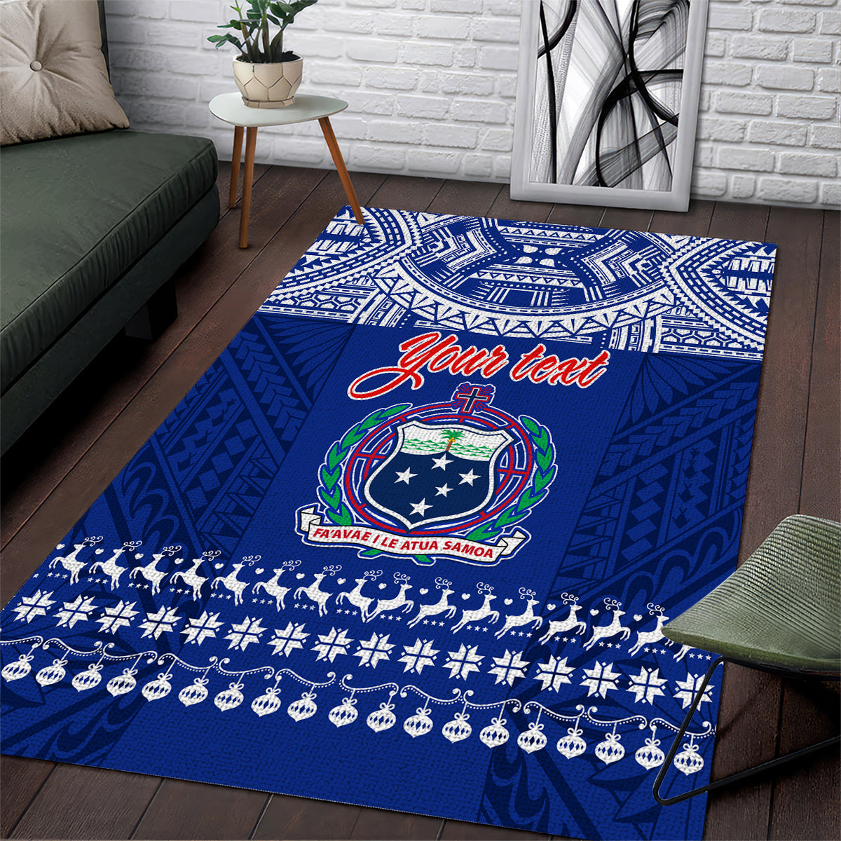 Personalised Toa Samoa Christmas Area Rug Samoa Siva Tau Manuia Le Kerisimasi Blue Vibe LT9 Blue - Polynesian Pride