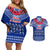 Personalised Toa Samoa Christmas Couples Matching Off Shoulder Short Dress and Hawaiian Shirt Samoa Siva Tau Manuia Le Kerisimasi Blue Vibe LT9 Blue - Polynesian Pride