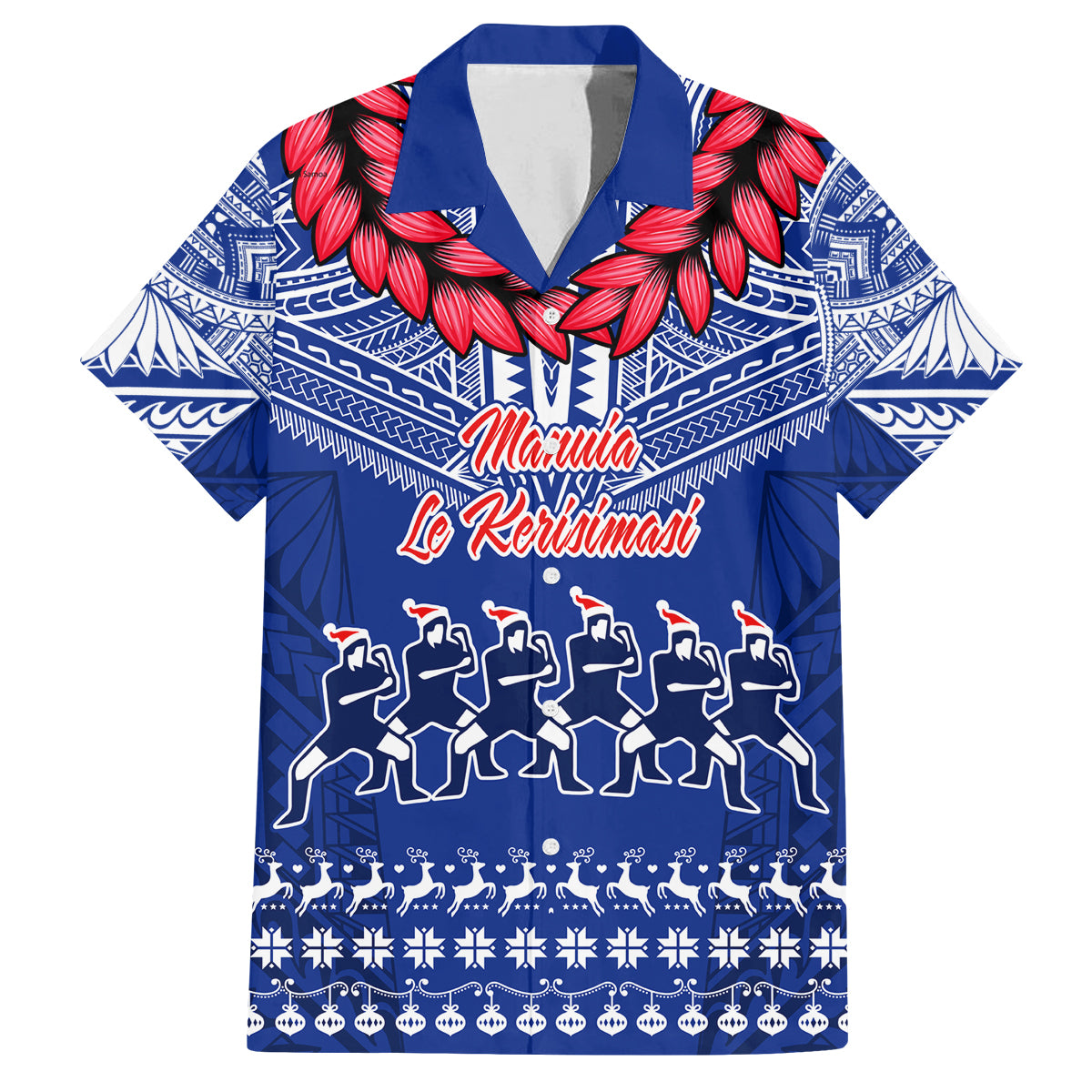Personalised Toa Samoa Christmas Family Matching Off Shoulder Long Sleeve Dress and Hawaiian Shirt Samoa Siva Tau Manuia Le Kerisimasi Blue Vibe LT9 Dad's Shirt - Short Sleeve Blue - Polynesian Pride