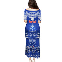 Personalised Toa Samoa Christmas Family Matching Puletasi Dress and Hawaiian Shirt Samoa Siva Tau Manuia Le Kerisimasi Blue Vibe LT9 - Polynesian Pride