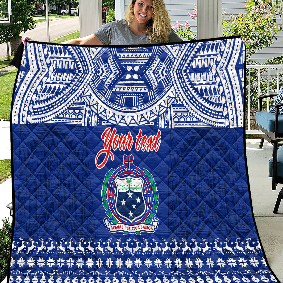 Personalised Toa Samoa Christmas Quilt Samoa Siva Tau Manuia Le Kerisimasi Blue Vibe LT9 Blue - Polynesian Pride