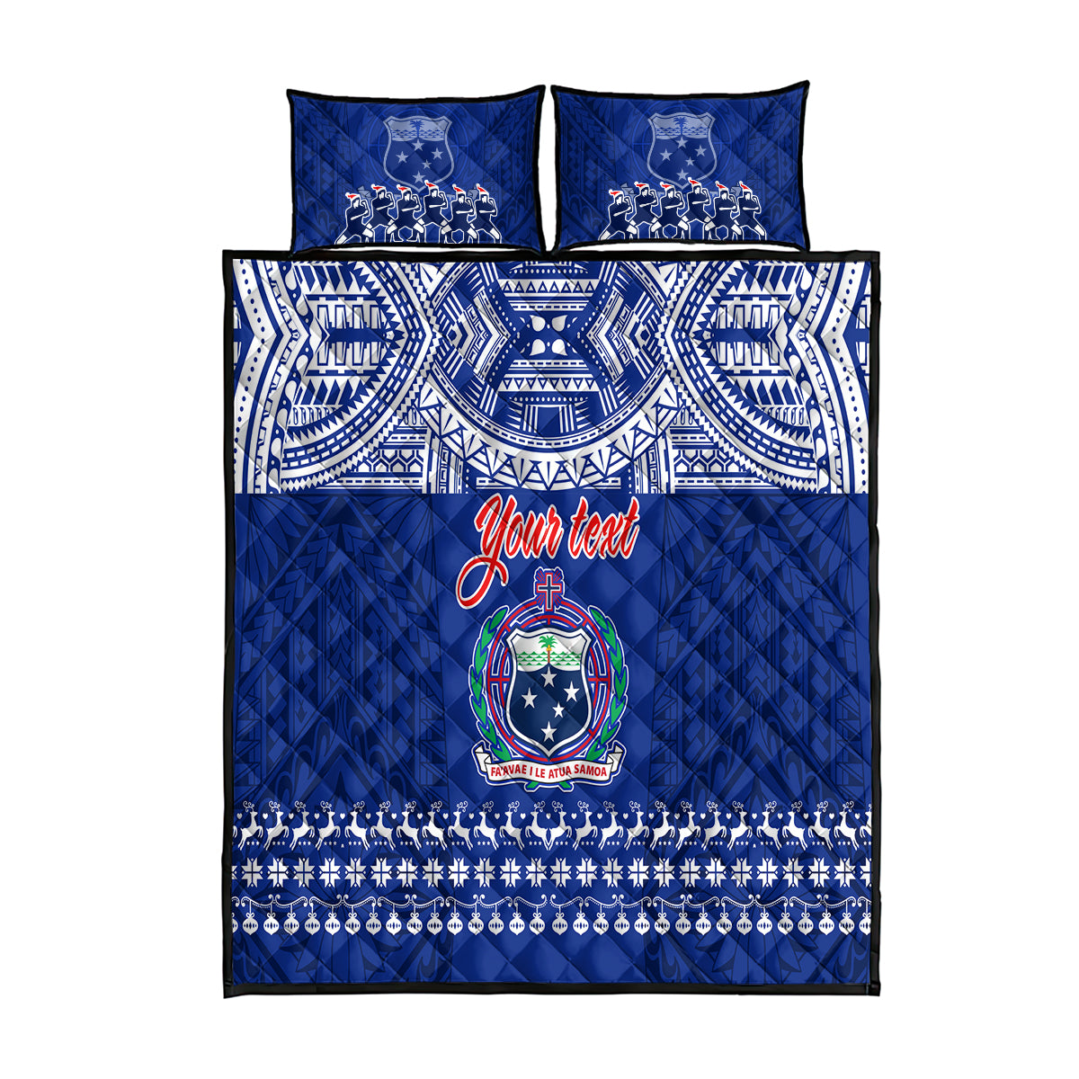 Personalised Toa Samoa Christmas Quilt Bed Set Samoa Siva Tau Manuia Le Kerisimasi Blue Vibe LT9 Blue - Polynesian Pride