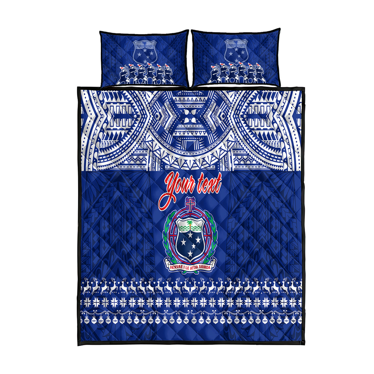 Personalised Toa Samoa Christmas Quilt Bed Set Samoa Siva Tau Manuia Le Kerisimasi Blue Vibe LT9 Blue - Polynesian Pride