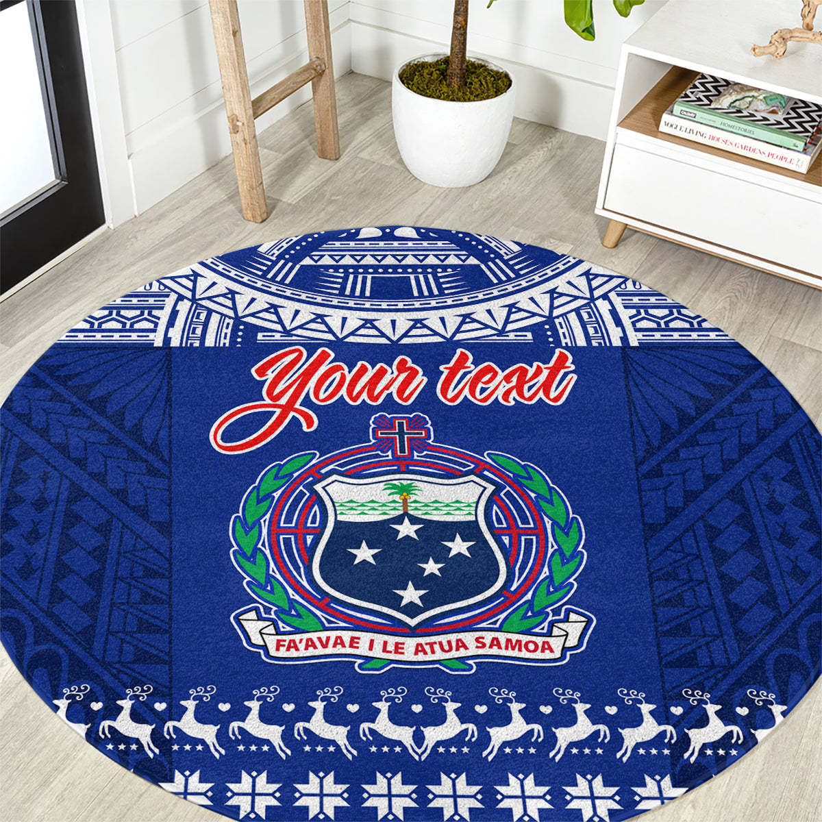 Personalised Toa Samoa Christmas Round Carpet Samoa Siva Tau Manuia Le Kerisimasi Blue Vibe LT9 Blue - Polynesian Pride