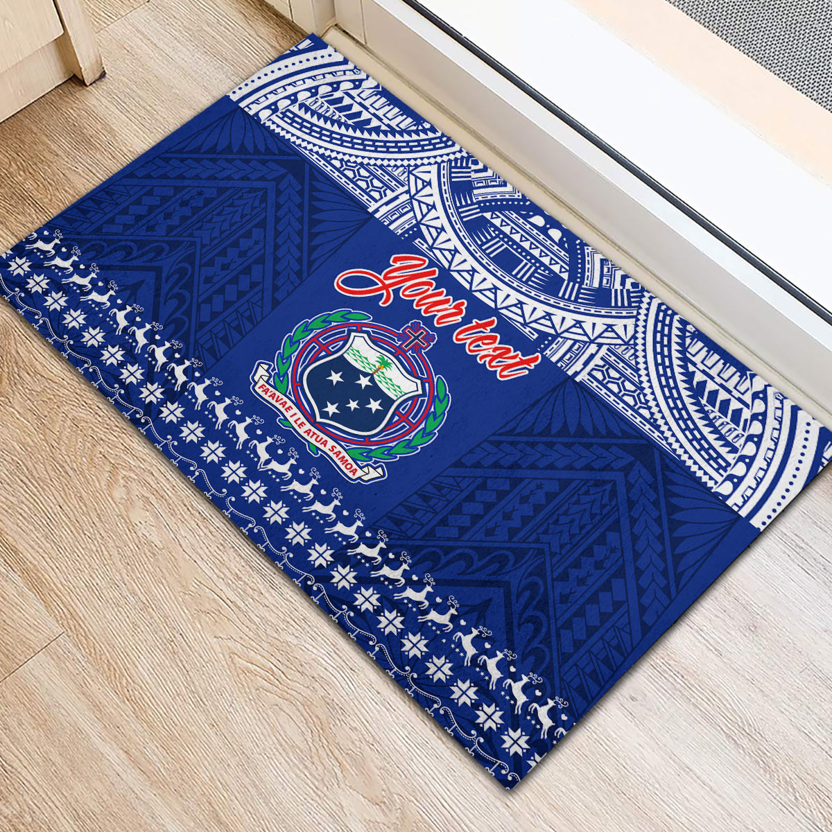 Personalised Toa Samoa Christmas Rubber Doormat Samoa Siva Tau Manuia Le Kerisimasi Blue Vibe LT9 - Polynesian Pride