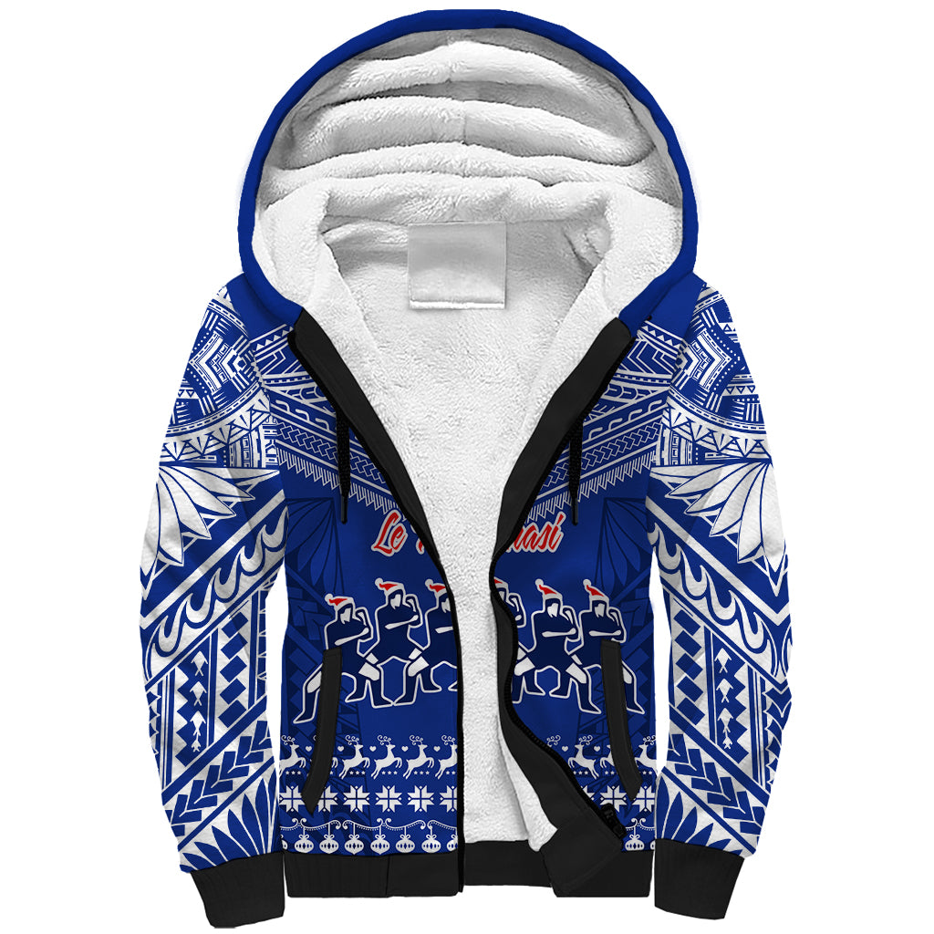 Personalised Toa Samoa Christmas Sherpa Hoodie Samoa Siva Tau Manuia Le Kerisimasi Blue Vibe LT9 Unisex Blue - Polynesian Pride