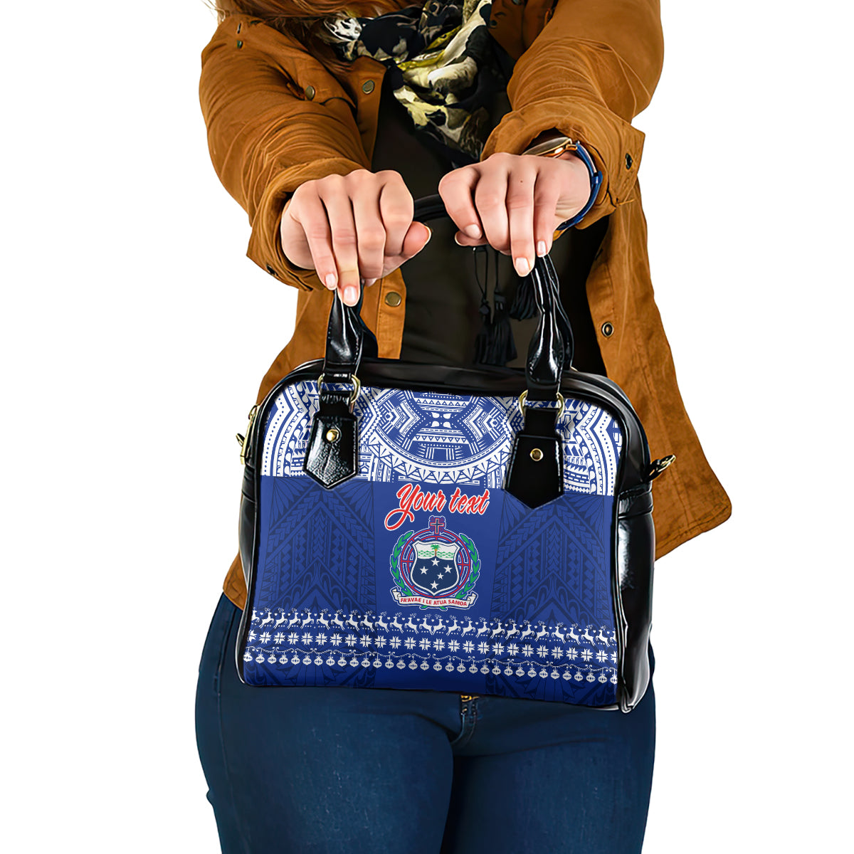 Personalised Toa Samoa Christmas Shoulder Handbag Samoa Siva Tau Manuia Le Kerisimasi Blue Vibe LT9 One Size Blue - Polynesian Pride