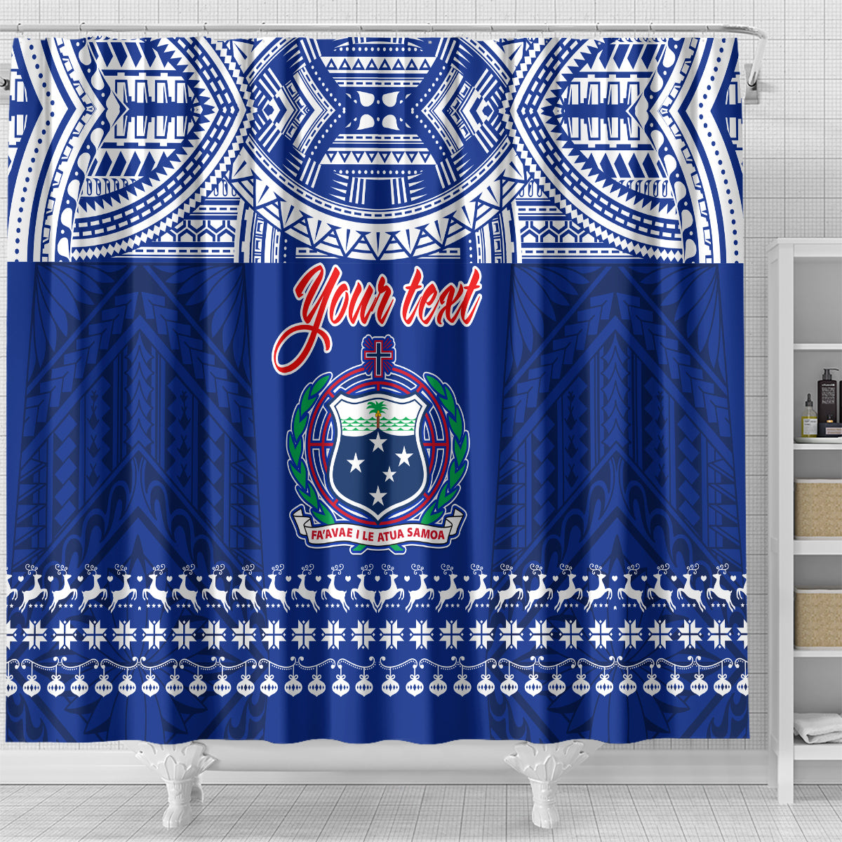 Personalised Toa Samoa Christmas Shower Curtain Samoa Siva Tau Manuia Le Kerisimasi Blue Vibe LT9 - Polynesian Pride