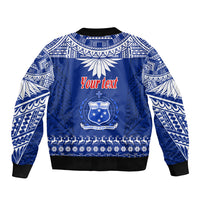 Personalised Toa Samoa Christmas Sleeve Zip Bomber Jacket Samoa Siva Tau Manuia Le Kerisimasi Blue Vibe LT9 - Polynesian Pride