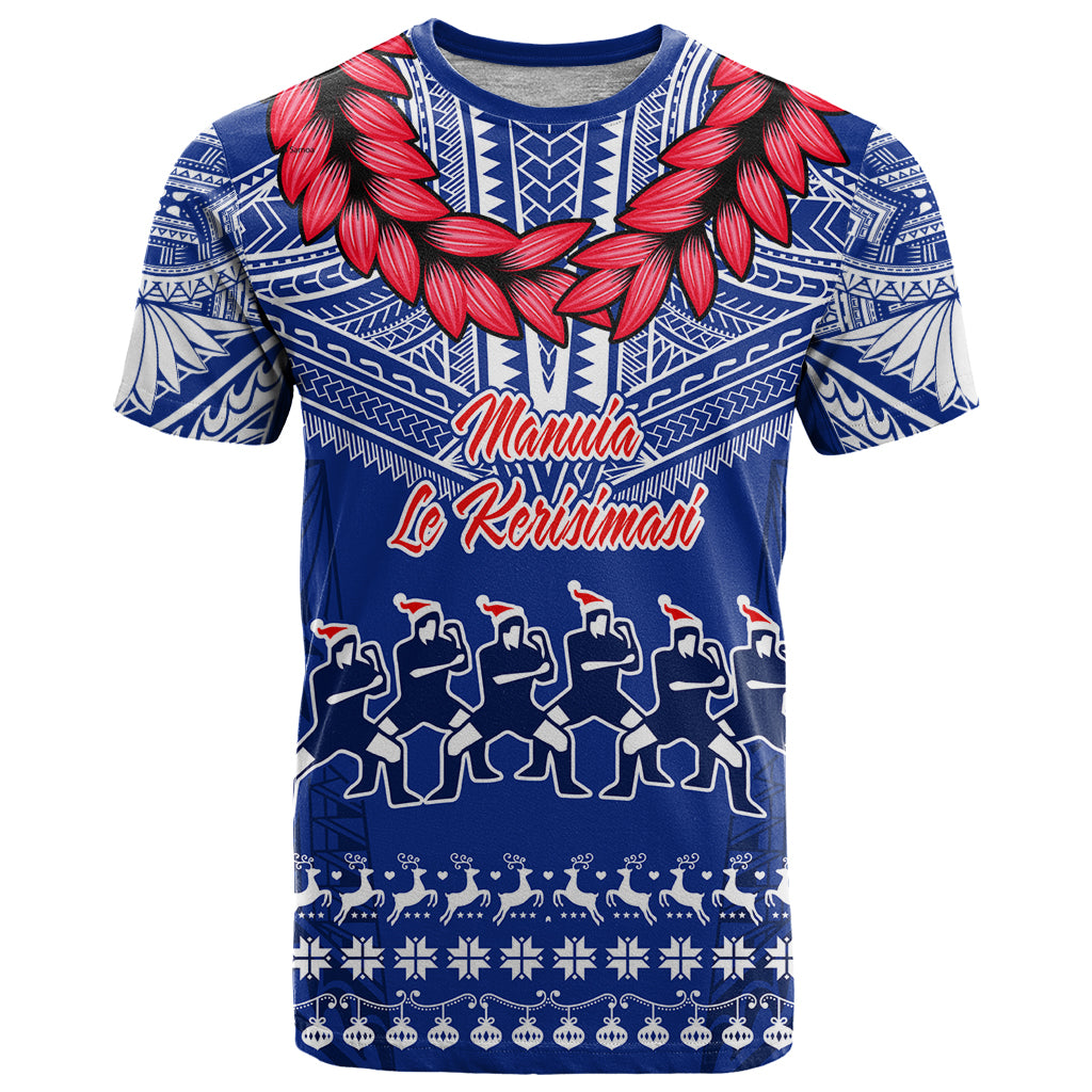 Personalised Toa Samoa Christmas T Shirt Samoa Siva Tau Manuia Le Kerisimasi Blue Vibe LT9 Blue - Polynesian Pride