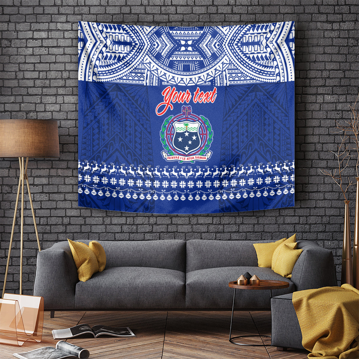 Personalised Toa Samoa Christmas Tapestry Samoa Siva Tau Manuia Le Kerisimasi Blue Vibe LT9 Blue - Polynesian Pride