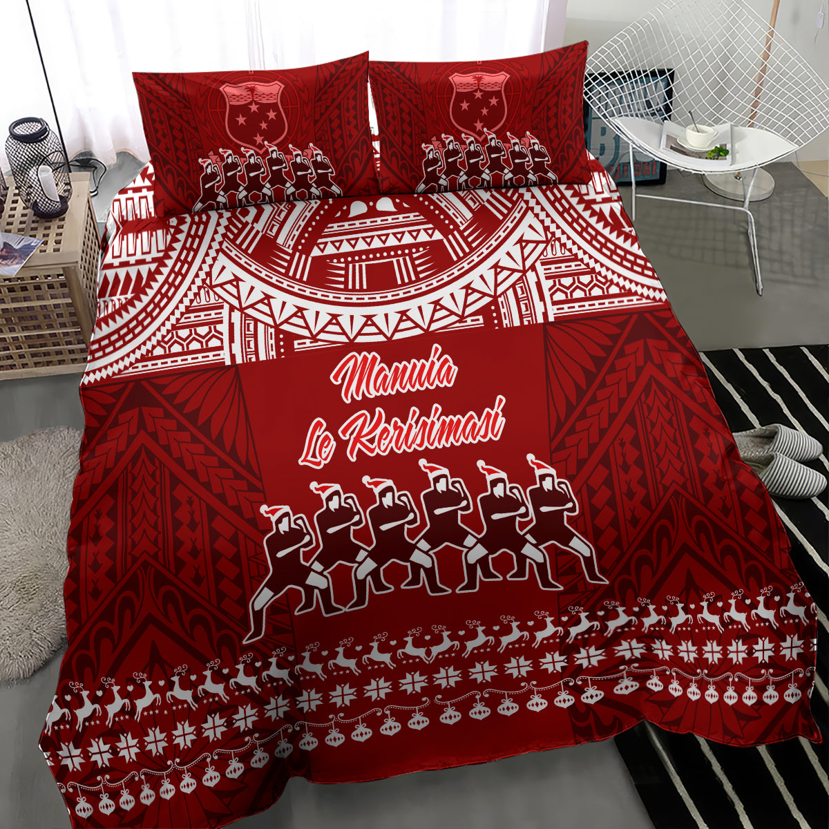 Toa Samoa Christmas Bedding Set Samoa Siva Tau Manuia Le Kerisimasi Red Vibe LT9 - Polynesian Pride