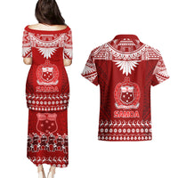 Toa Samoa Christmas Couples Matching Puletasi Dress and Hawaiian Shirt Samoa Siva Tau Manuia Le Kerisimasi Red Vibe LT9 - Polynesian Pride