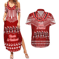 Toa Samoa Christmas Couples Matching Summer Maxi Dress and Hawaiian Shirt Samoa Siva Tau Manuia Le Kerisimasi Red Vibe LT9 Red - Polynesian Pride