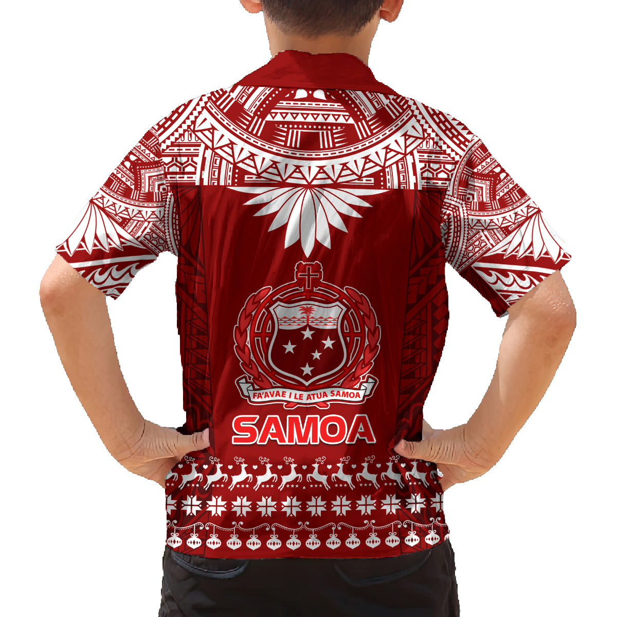 Toa Samoa Christmas Family Matching Off Shoulder Short Dress and Hawaiian Shirt Samoa Siva Tau Manuia Le Kerisimasi Red Vibe LT9 - Polynesian Pride