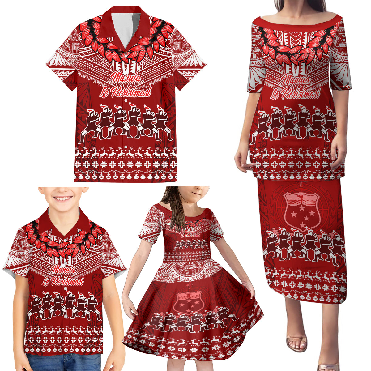 Toa Samoa Christmas Family Matching Puletasi Dress and Hawaiian Shirt Samoa Siva Tau Manuia Le Kerisimasi Red Vibe LT9 - Polynesian Pride