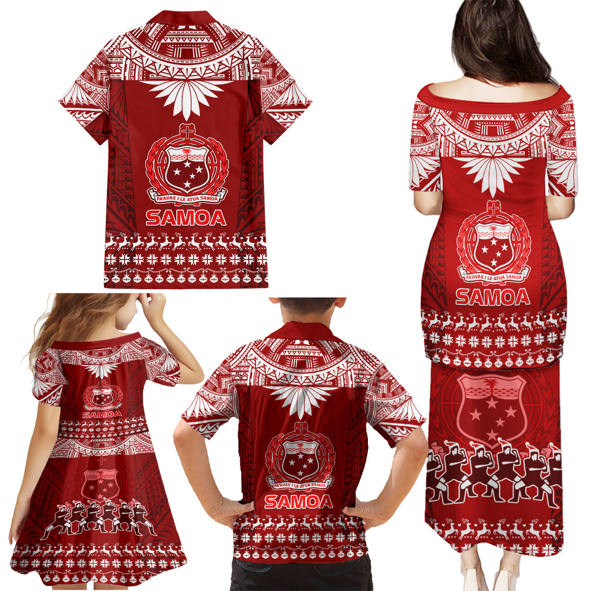 Toa Samoa Christmas Family Matching Puletasi Dress and Hawaiian Shirt Samoa Siva Tau Manuia Le Kerisimasi Red Vibe LT9 - Polynesian Pride
