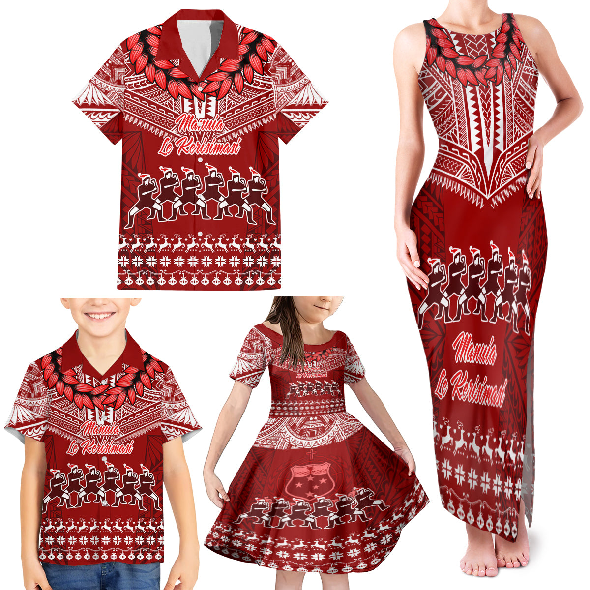 Toa Samoa Christmas Family Matching Tank Maxi Dress and Hawaiian Shirt Samoa Siva Tau Manuia Le Kerisimasi Red Vibe LT9 - Polynesian Pride