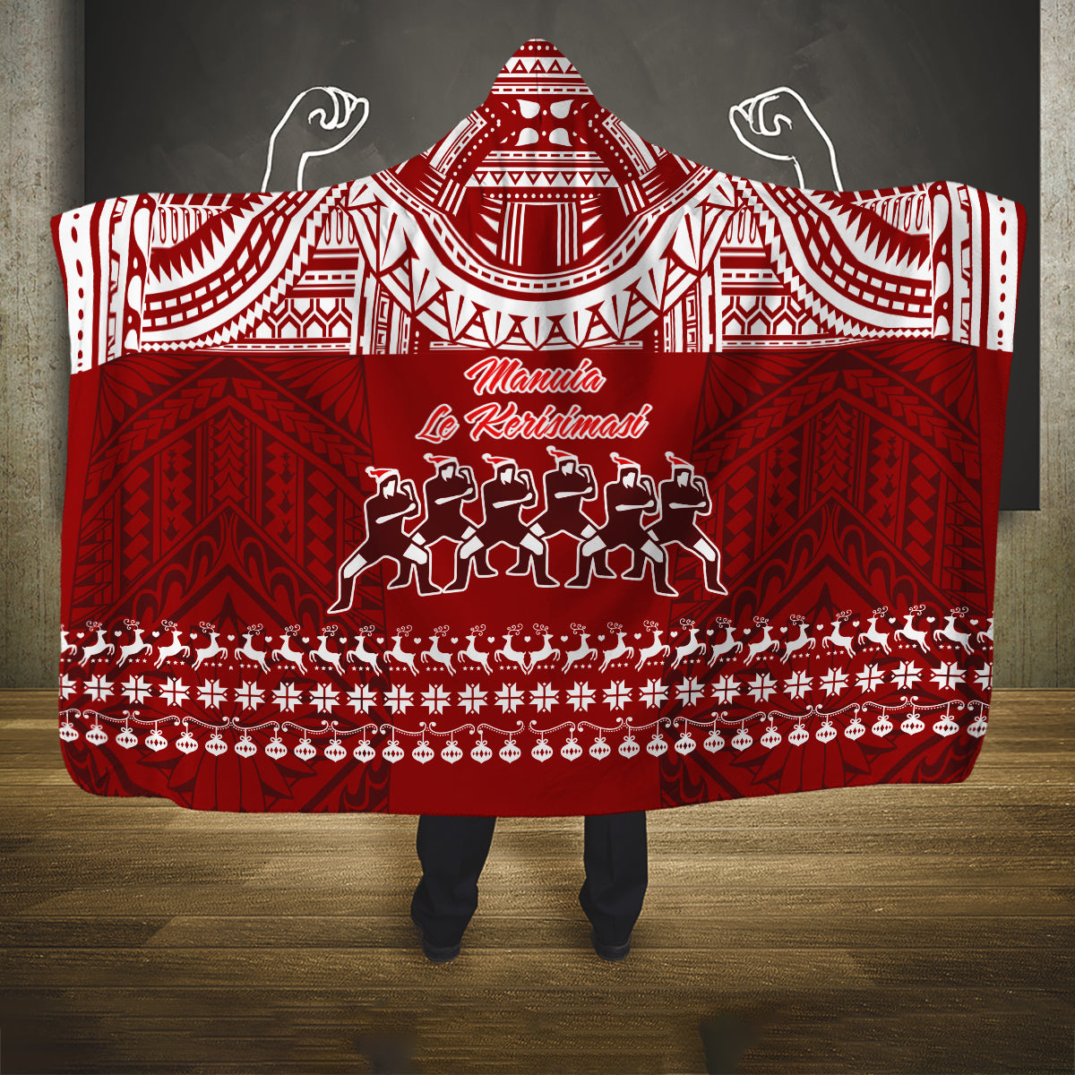 Toa Samoa Christmas Hooded Blanket Samoa Siva Tau Manuia Le Kerisimasi Red Vibe LT9 One Size Red - Polynesian Pride