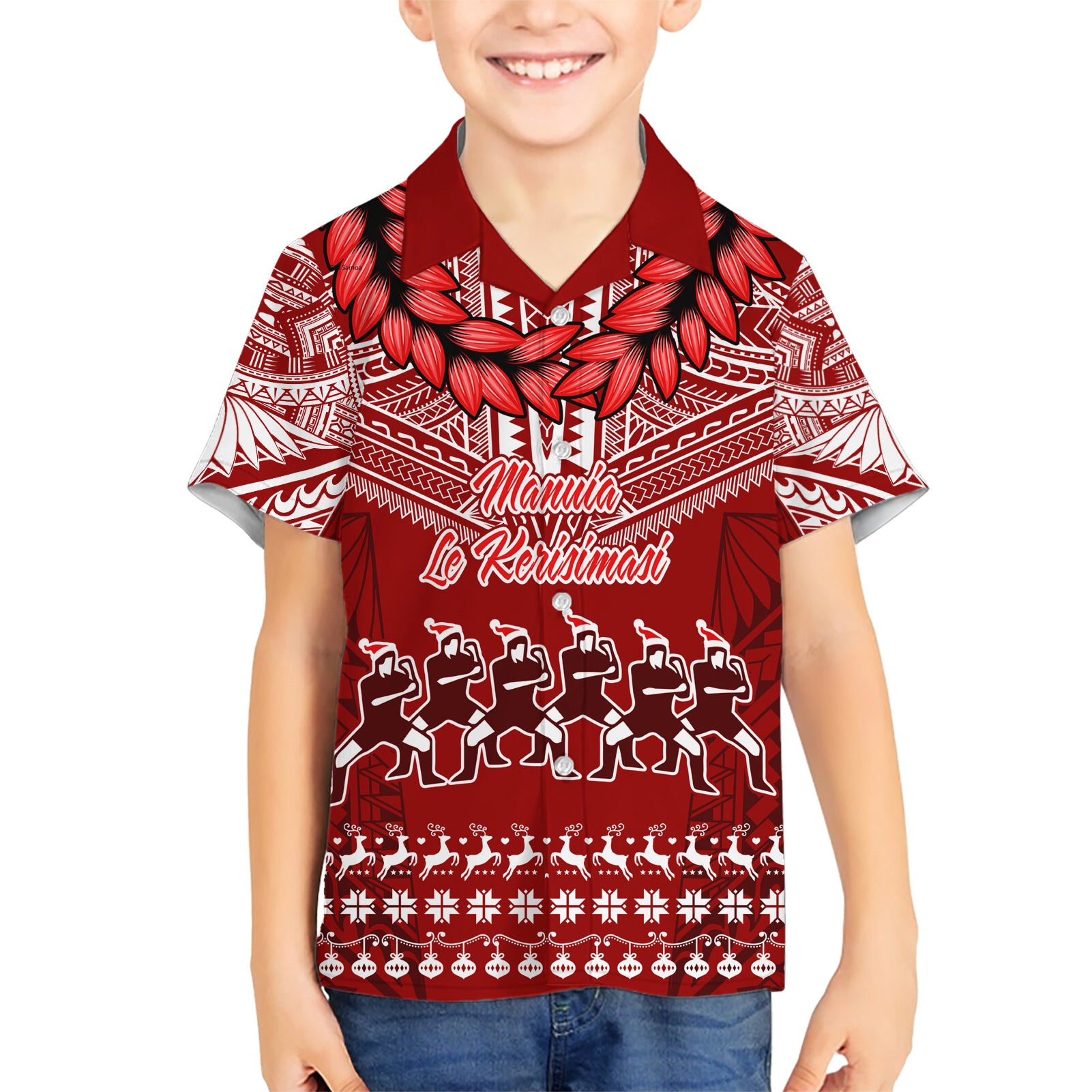 Toa Samoa Christmas Kid Hawaiian Shirt Samoa Siva Tau Manuia Le Kerisimasi Red Vibe LT9 Kid Red - Polynesian Pride