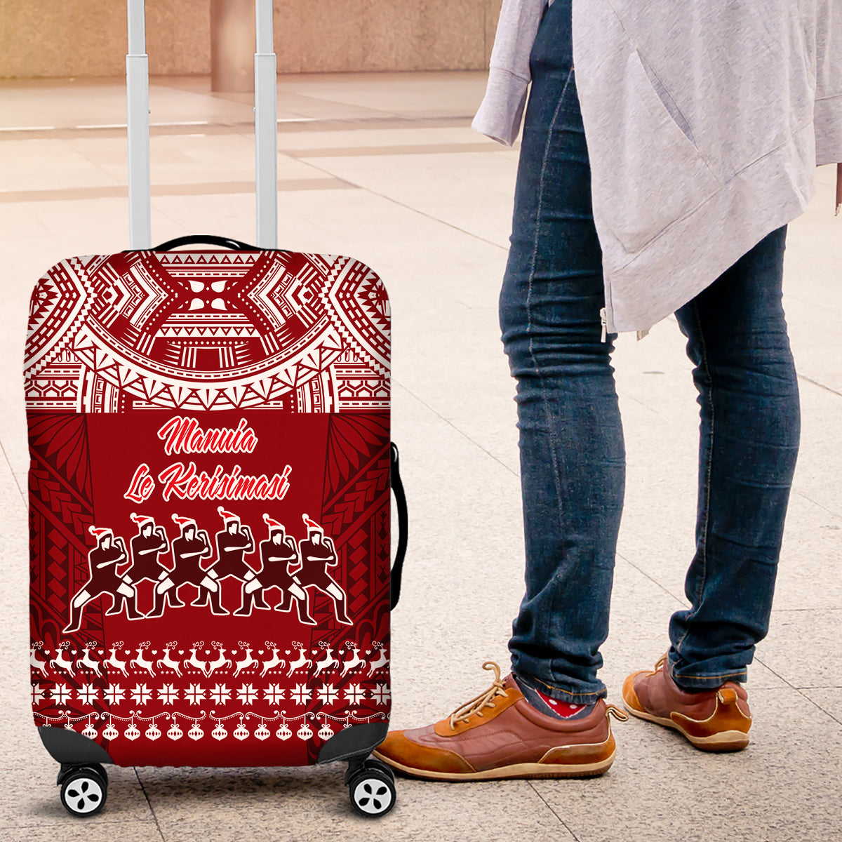 Toa Samoa Christmas Luggage Cover Samoa Siva Tau Manuia Le Kerisimasi Red Vibe LT9 Red - Polynesian Pride