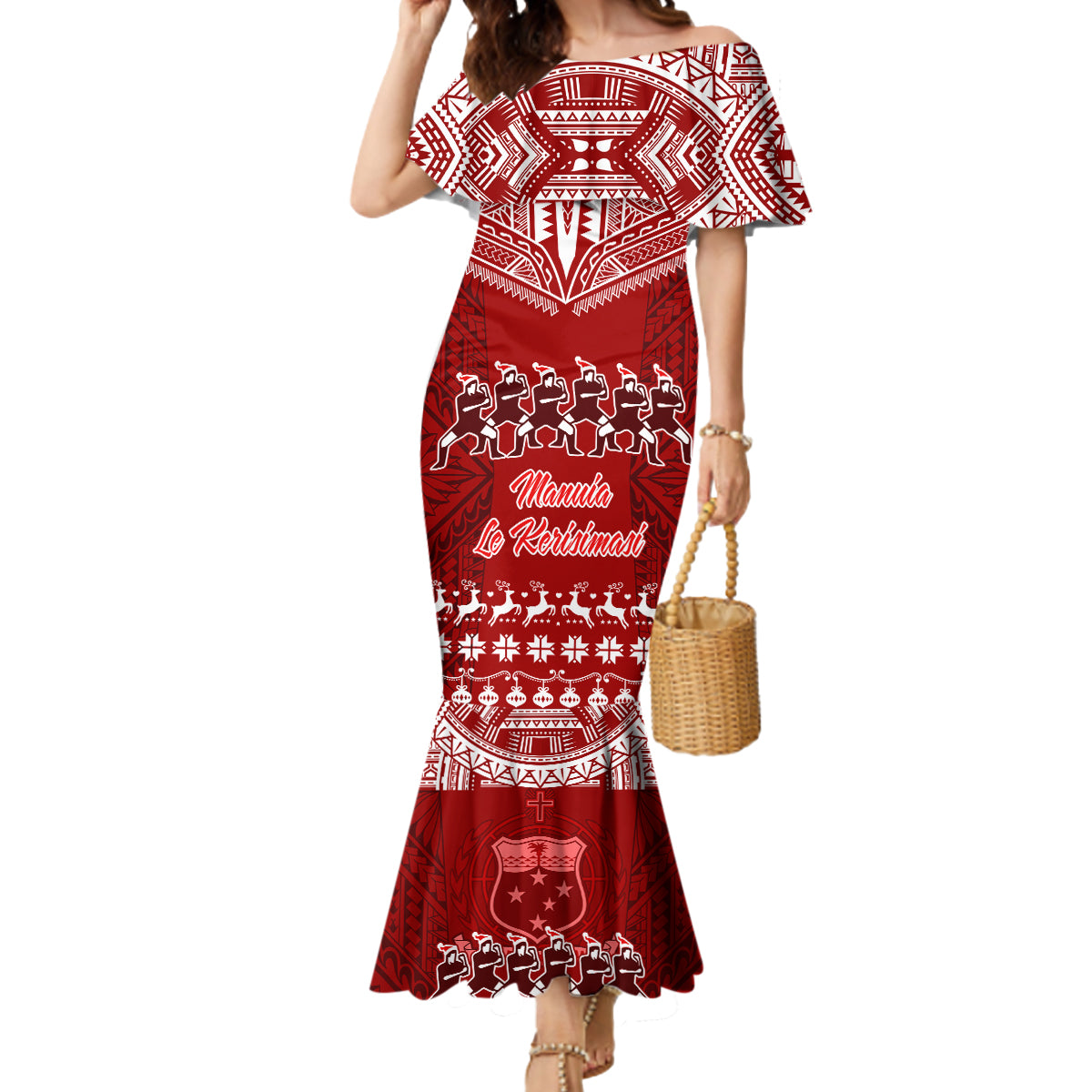 Toa Samoa Christmas Mermaid Dress Samoa Siva Tau Manuia Le Kerisimasi Red Vibe LT9 Women Red - Polynesian Pride