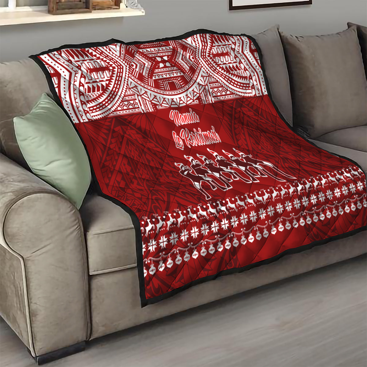 Toa Samoa Christmas Quilt Samoa Siva Tau Manuia Le Kerisimasi Red Vibe LT9 - Polynesian Pride
