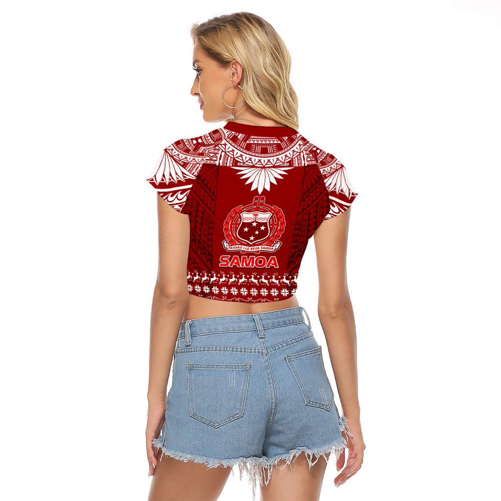 Toa Samoa Christmas Raglan Cropped T Shirt Samoa Siva Tau Manuia Le Kerisimasi Red Vibe LT9 - Polynesian Pride