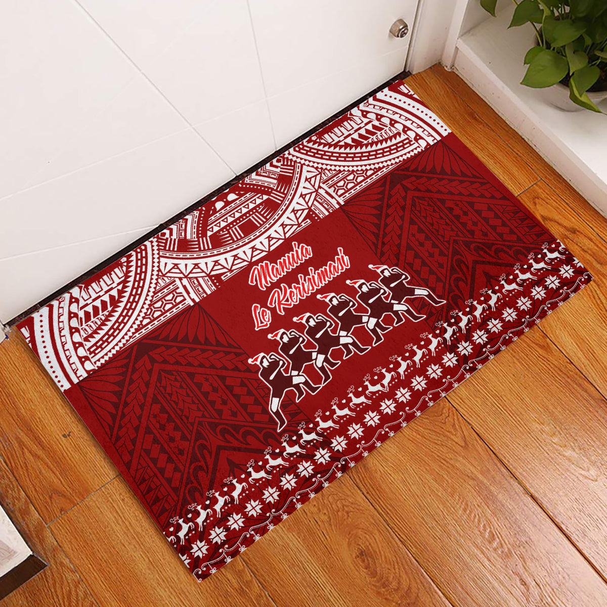 Toa Samoa Christmas Rubber Doormat Samoa Siva Tau Manuia Le Kerisimasi Red Vibe LT9 Red - Polynesian Pride