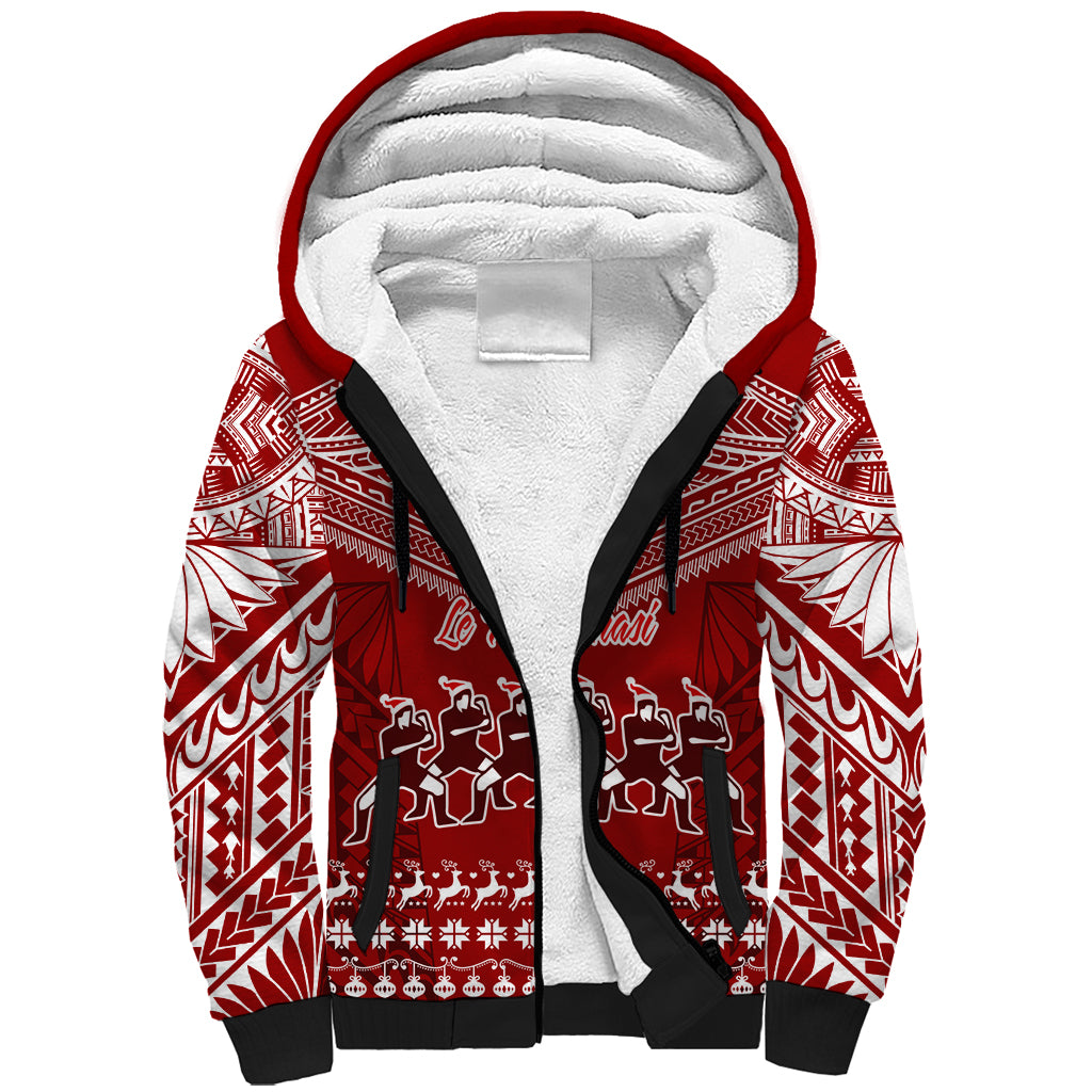 Toa Samoa Christmas Sherpa Hoodie Samoa Siva Tau Manuia Le Kerisimasi Red Vibe LT9 Unisex Red - Polynesian Pride