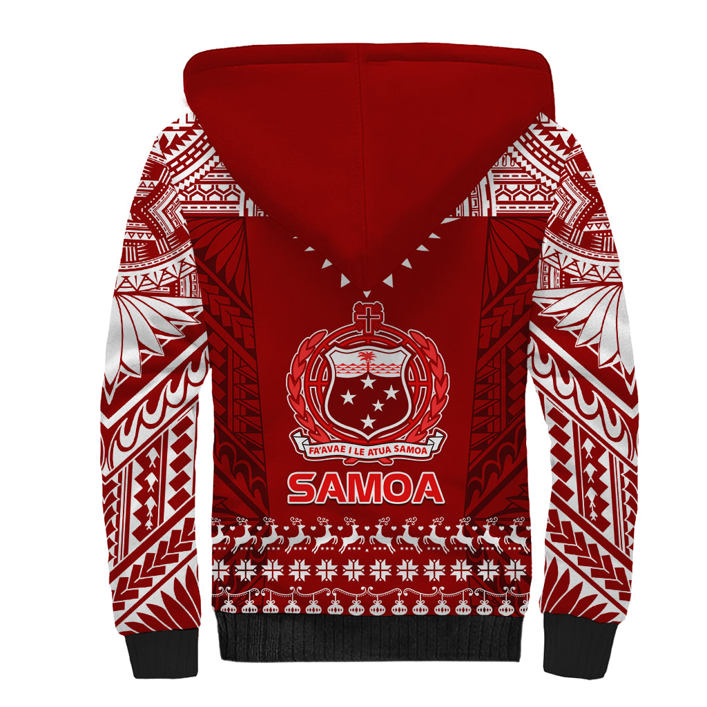 Toa Samoa Christmas Sherpa Hoodie Samoa Siva Tau Manuia Le Kerisimasi Red Vibe LT9 - Polynesian Pride