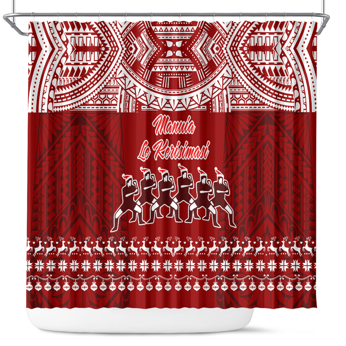 Toa Samoa Christmas Shower Curtain Samoa Siva Tau Manuia Le Kerisimasi Red Vibe LT9 Red - Polynesian Pride