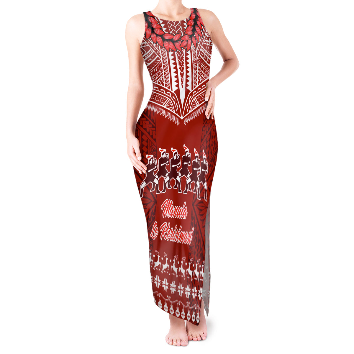 Toa Samoa Christmas Tank Maxi Dress Samoa Siva Tau Manuia Le Kerisimasi Red Vibe LT9 Women Red - Polynesian Pride