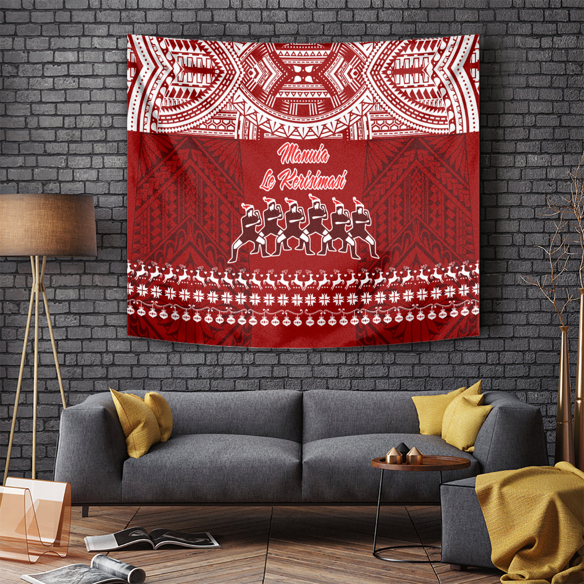 Toa Samoa Christmas Tapestry Samoa Siva Tau Manuia Le Kerisimasi Red Vibe LT9 Red - Polynesian Pride