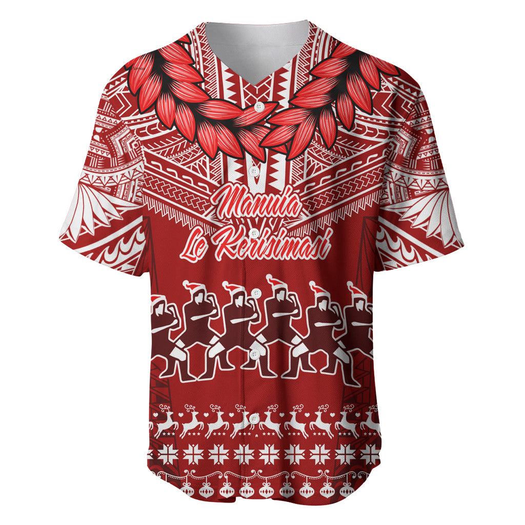 Personalised Toa Samoa Christmas Baseball Jersey Samoa Siva Tau Manuia Le Kerisimasi Red Vibe LT9 Red - Polynesian Pride