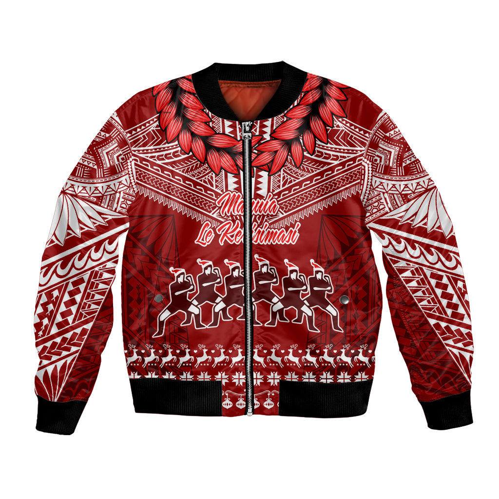 Personalised Toa Samoa Christmas Bomber Jacket Samoa Siva Tau Manuia Le Kerisimasi Red Vibe LT9 Unisex Red - Polynesian Pride