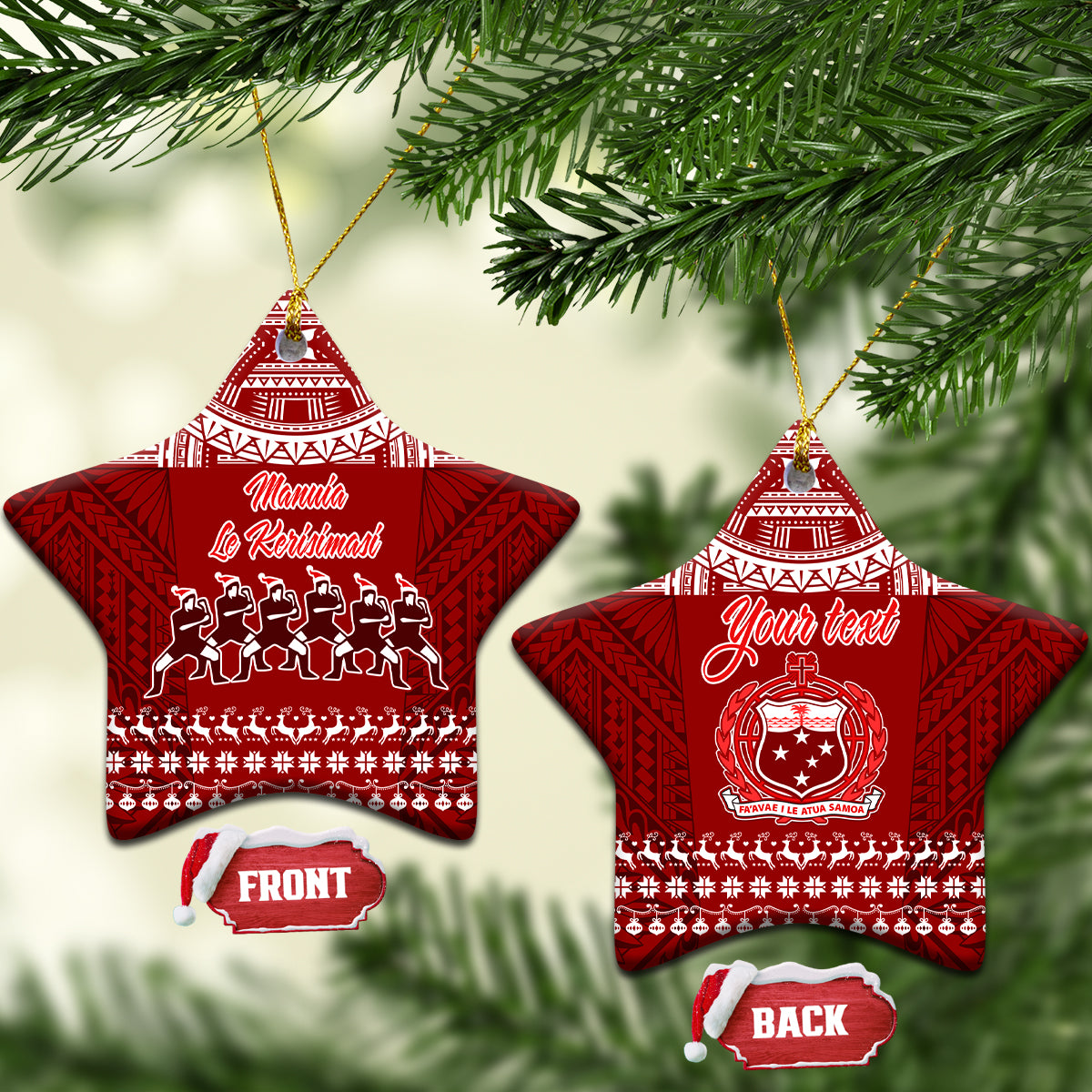 Personalised Toa Samoa Christmas Ceramic Ornament Samoa Siva Tau Manuia Le Kerisimasi Red Vibe LT9 Star Red - Polynesian Pride