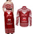 Personalised Toa Samoa Christmas Couples Matching Off Shoulder Maxi Dress and Long Sleeve Button Shirt Samoa Siva Tau Manuia Le Kerisimasi Red Vibe LT9 - Polynesian Pride