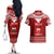 Personalised Toa Samoa Christmas Couples Matching Off The Shoulder Long Sleeve Dress and Hawaiian Shirt Samoa Siva Tau Manuia Le Kerisimasi Red Vibe LT9 - Polynesian Pride