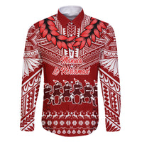 Personalised Toa Samoa Christmas Family Matching Summer Maxi Dress and Hawaiian Shirt Samoa Siva Tau Manuia Le Kerisimasi Red Vibe LT9 Dad's Shirt - Long Sleeve Red - Polynesian Pride