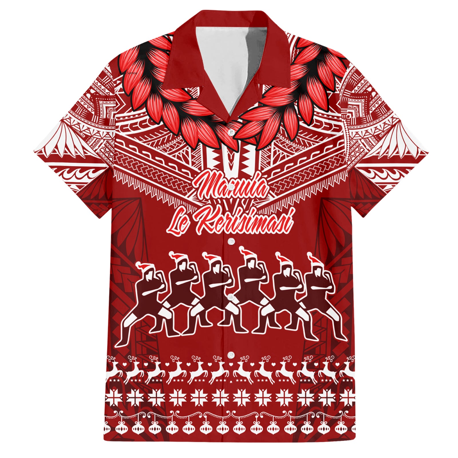 Personalised Toa Samoa Christmas Hawaiian Shirt Samoa Siva Tau Manuia Le Kerisimasi Red Vibe LT9 Red - Polynesian Pride