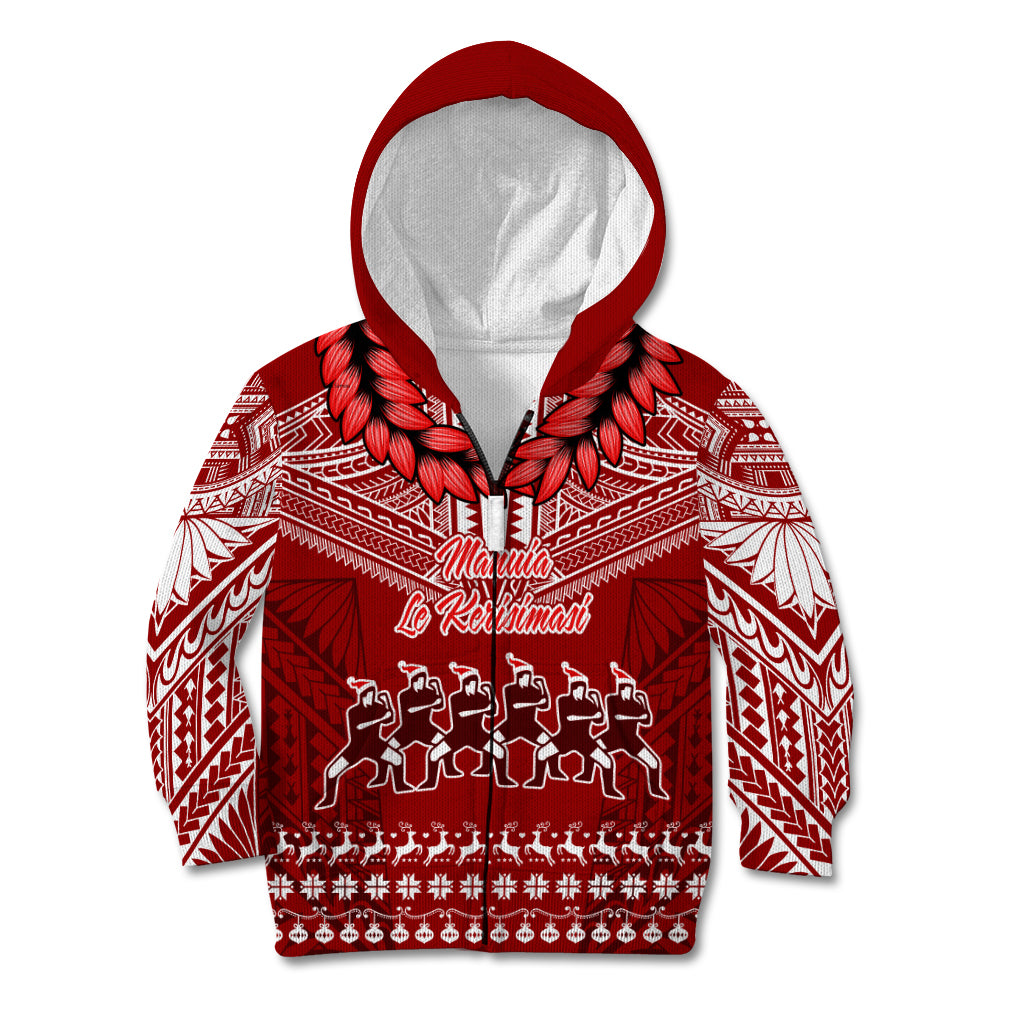 Personalised Toa Samoa Christmas Kid Hoodie Samoa Siva Tau Manuia Le Kerisimasi Red Vibe LT9 Zip Hoodie Red - Polynesian Pride