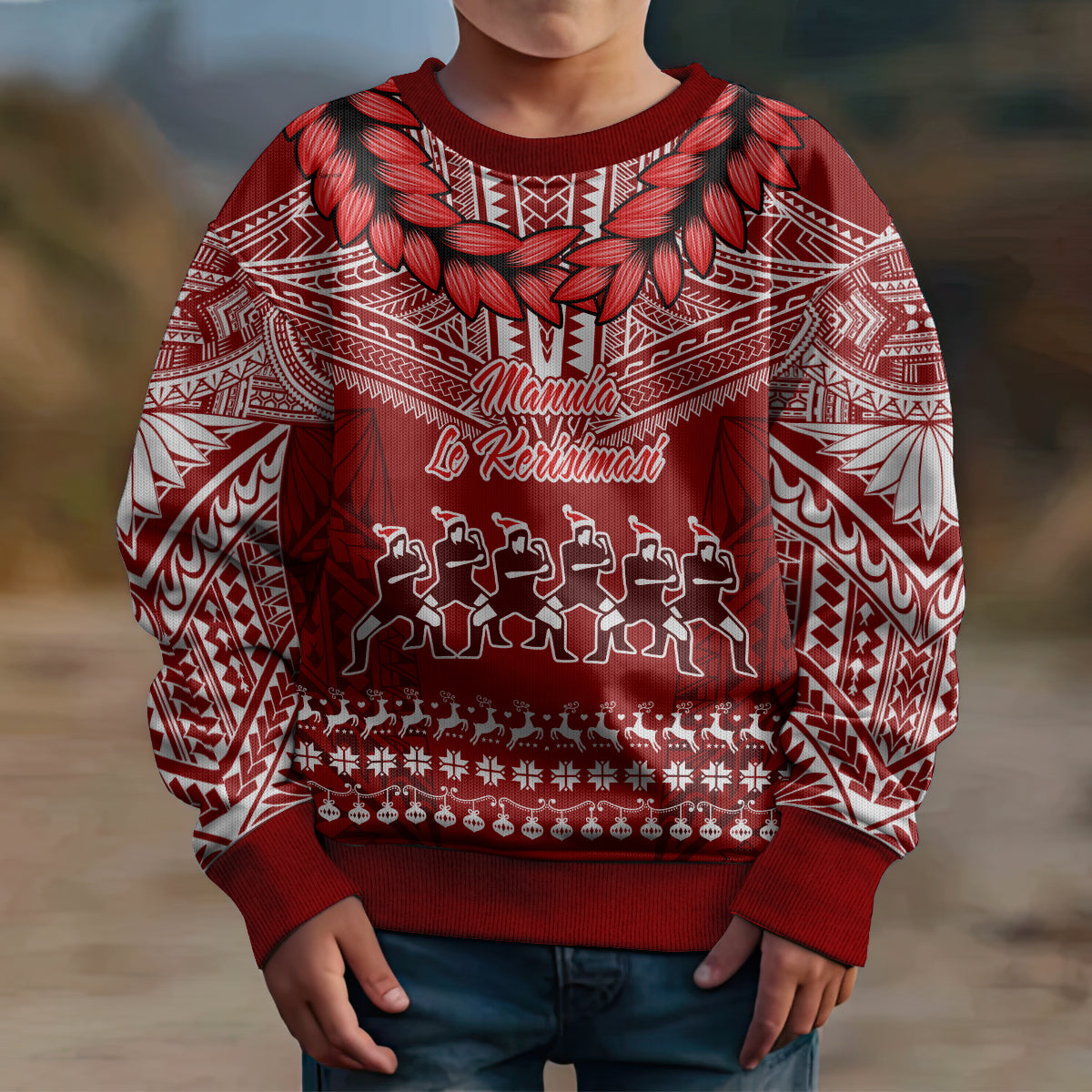 Personalised Toa Samoa Christmas Kid Ugly Christmas Sweater Samoa Siva Tau Manuia Le Kerisimasi Red Vibe LT9 - Polynesian Pride