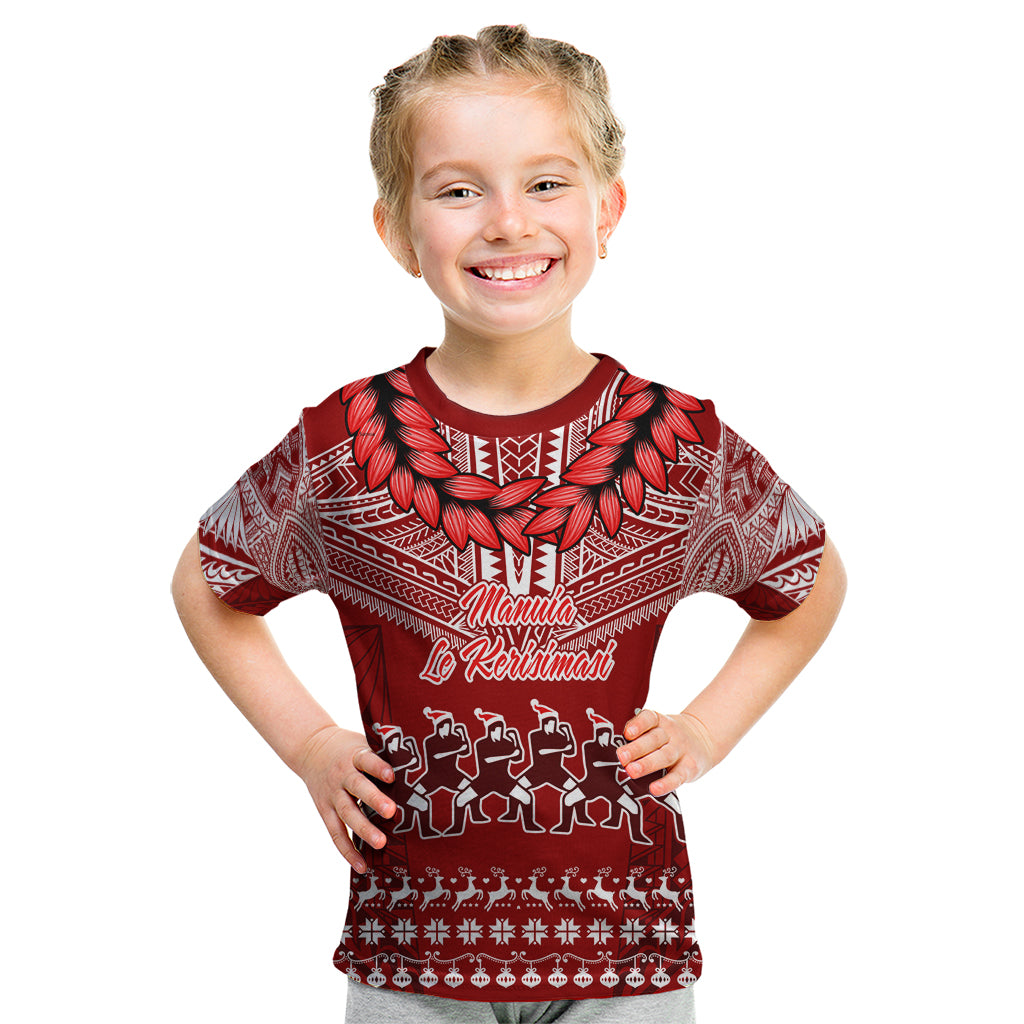 Personalised Toa Samoa Christmas Kid T Shirt Samoa Siva Tau Manuia Le Kerisimasi Red Vibe LT9 Red - Polynesian Pride