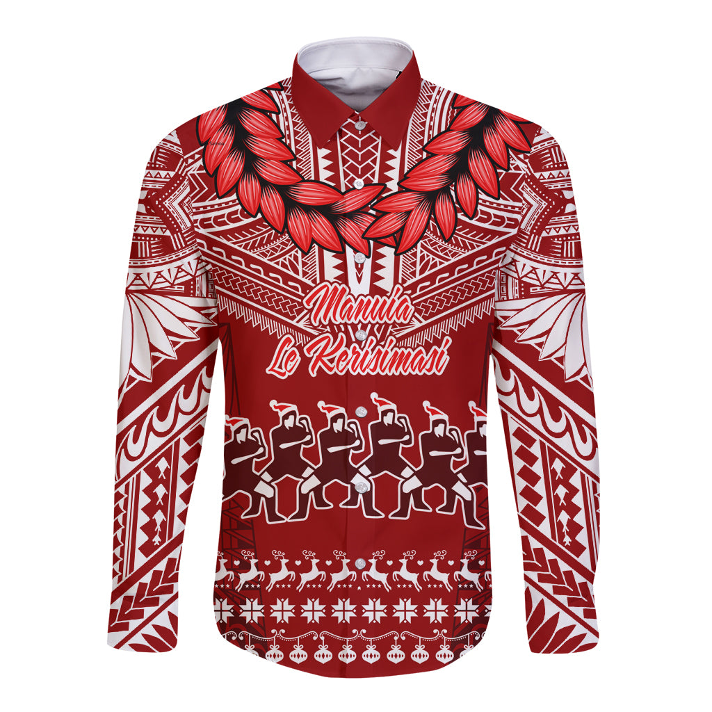 Personalised Toa Samoa Christmas Long Sleeve Button Shirt Samoa Siva Tau Manuia Le Kerisimasi Red Vibe LT9 Unisex Red - Polynesian Pride