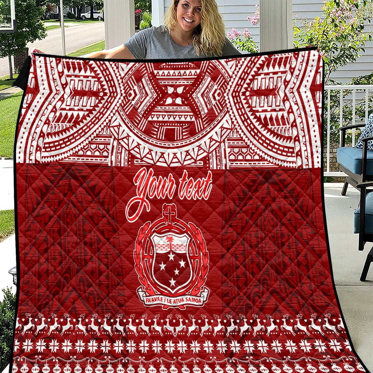 Personalised Toa Samoa Christmas Quilt Samoa Siva Tau Manuia Le Kerisimasi Red Vibe LT9 Red - Polynesian Pride